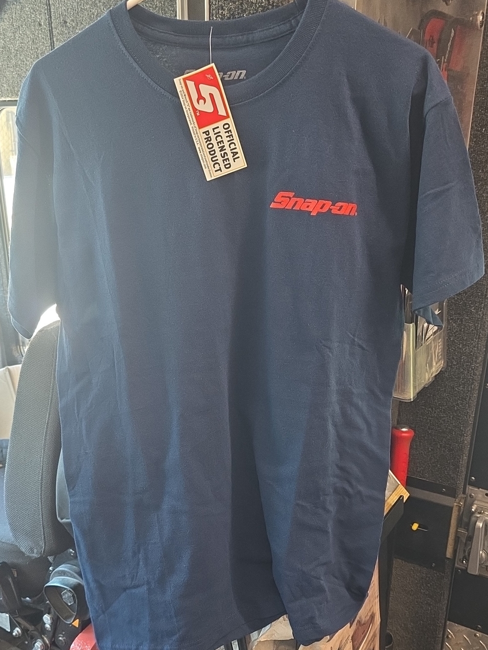 Snap Navy Short Sleeve Tee with Red Logo Patch